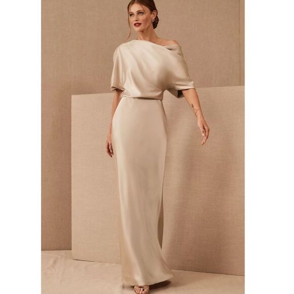 BHLDN Amsale Pryce Off-the-Shoulder Column Dress/ size 8 - Picture 1 of 8